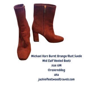 Michael Kors Women’s Leather Suede Burnt Orange Mid Calf Heeled Boots